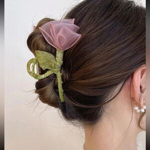 Anthropologie Pink and Green Floral Hair Clip